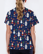 Cute Christmas Rudolph & Santa Medical Scrub Top - Scrubloop