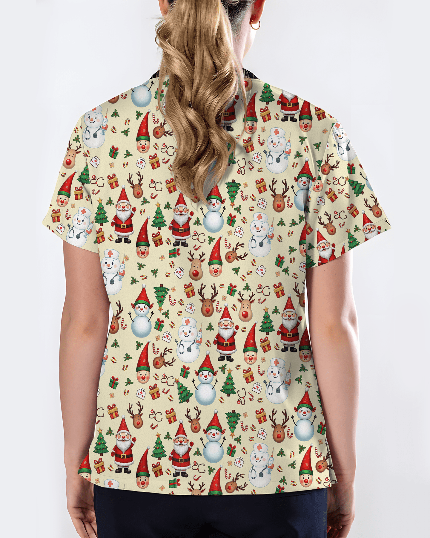 Cute Christmas Rudolph & Santa Medical Scrub Top - Scrubloop