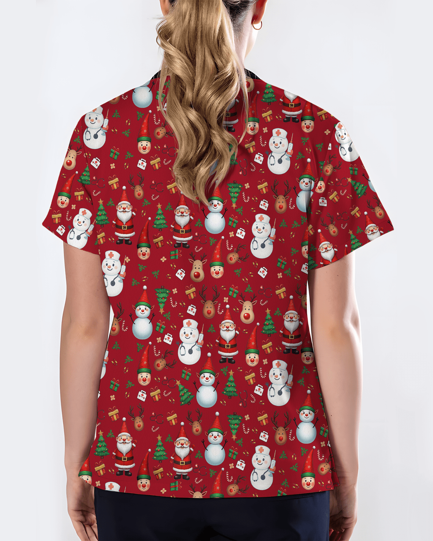 Cute Christmas Rudolph & Santa Medical Scrub Top - Scrubloop