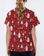 Cute Christmas Rudolph & Santa Medical Scrub Top - Scrubloop