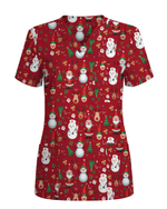 Cute Christmas Rudolph & Santa Medical Scrub Top - Scrubloop