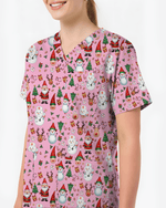 Cute Christmas Rudolph & Santa Medical Scrub Top - Scrubloop