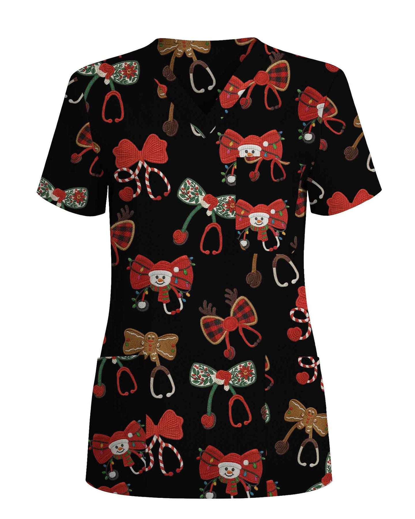 Cute Christmas Stethoscope Bow Scrub Top - Scrubloop