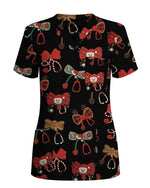 Cute Christmas Stethoscope Bow Scrub Top - Scrubloop
