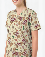 Cute Christmas Teddy Bear Medical Scrub Top - Scrubloop
