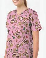 Cute Christmas Teddy Bear Medical Scrub Top - Scrubloop
