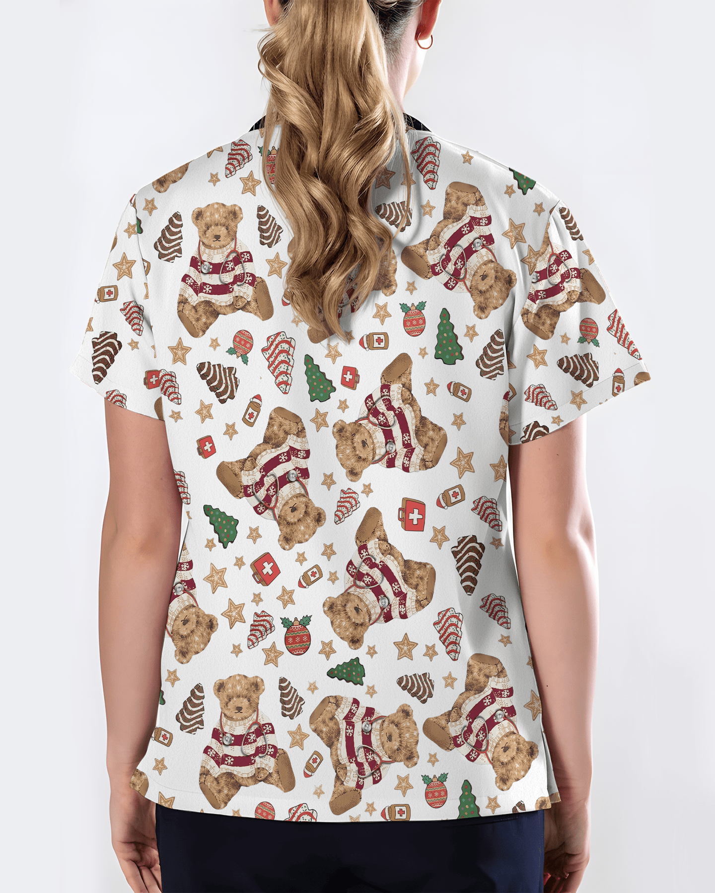 Cute Christmas Teddy Bear Medical Scrub Top - Scrubloop