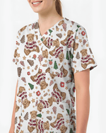 Cute Christmas Teddy Bear Medical Scrub Top - Scrubloop