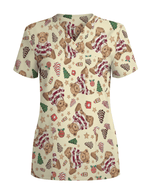 Cute Christmas Teddy Bear Medical Scrub Top - Scrubloop