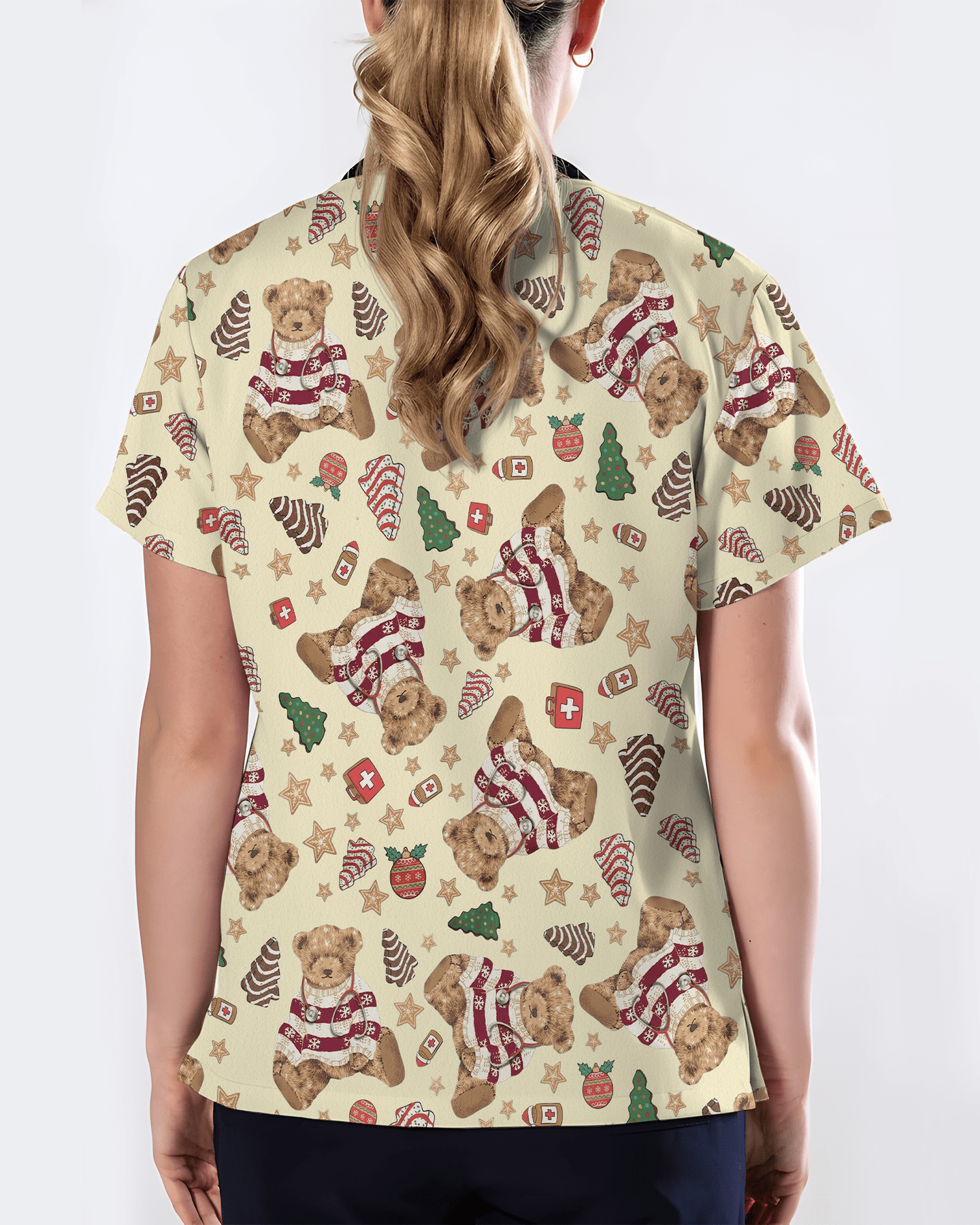Cute Christmas Teddy Bear Medical Scrub Top - Scrubloop