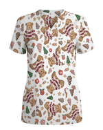 Cute Christmas Teddy Bear Medical Scrub Top - Scrubloop