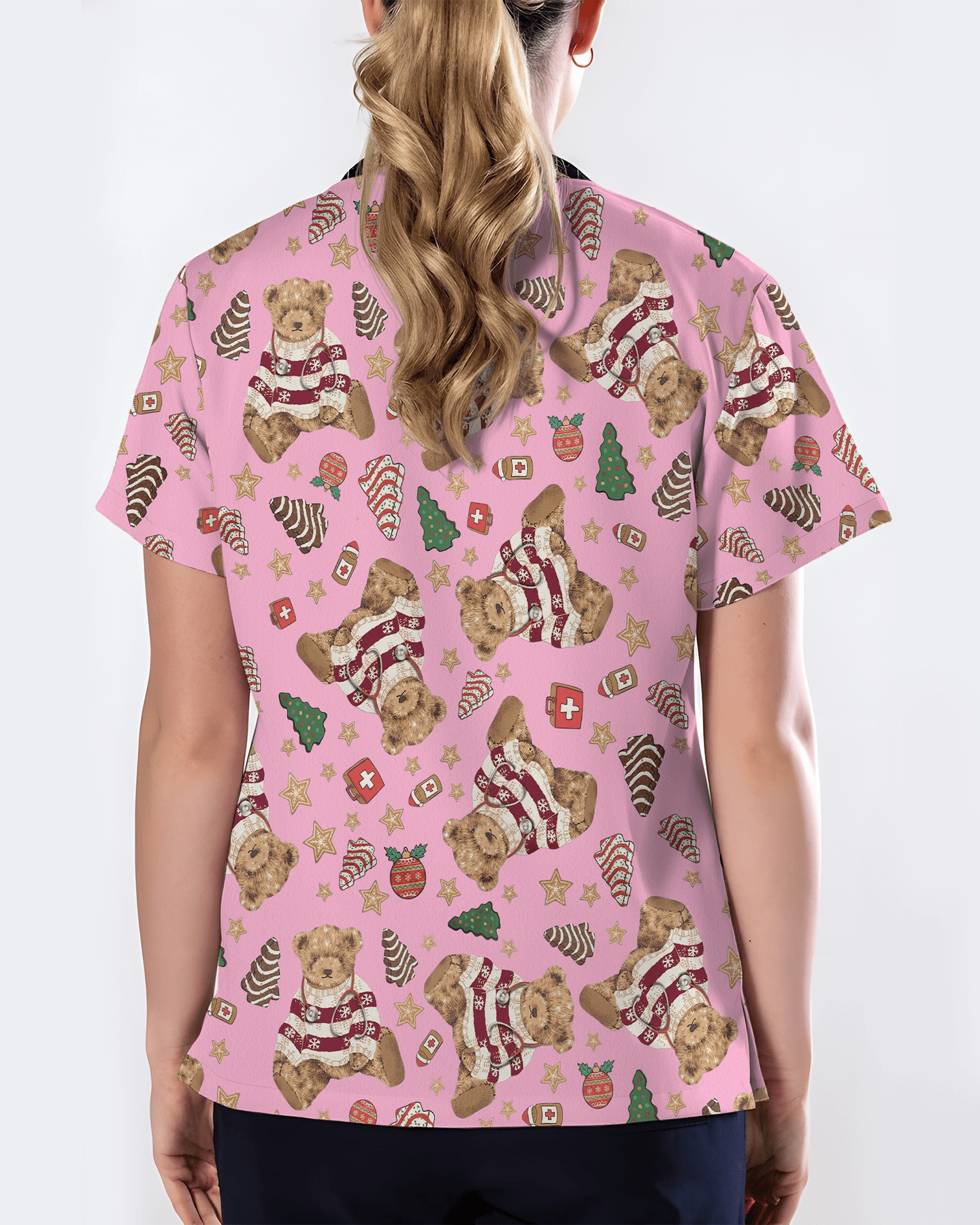 Cute Christmas Teddy Bear Medical Scrub Top - Scrubloop