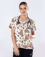 Cute Christmas Teddy Bear Medical Scrub Top - Scrubloop