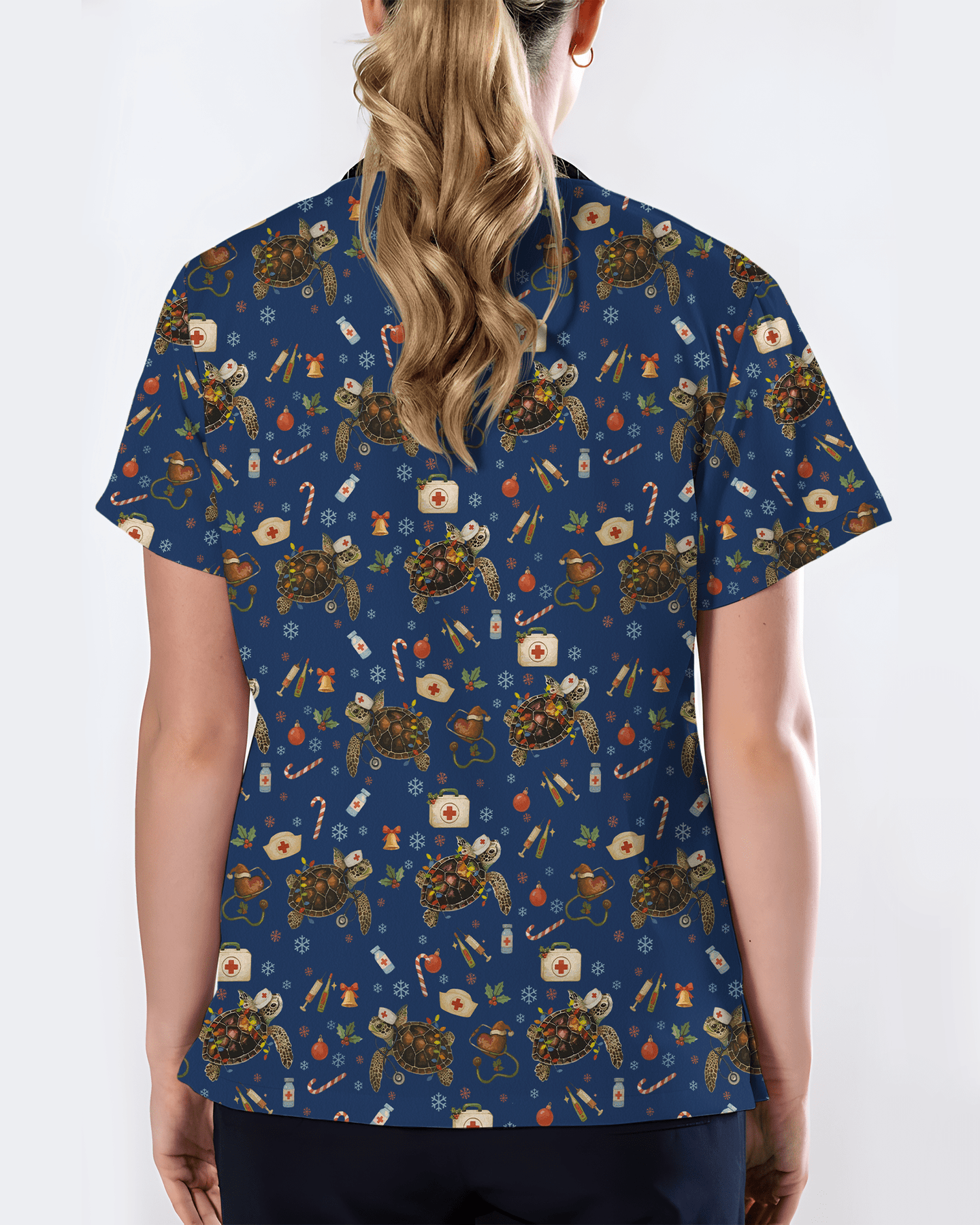 Cute Christmas Turtle Medical Scrub Top - Scrubloop