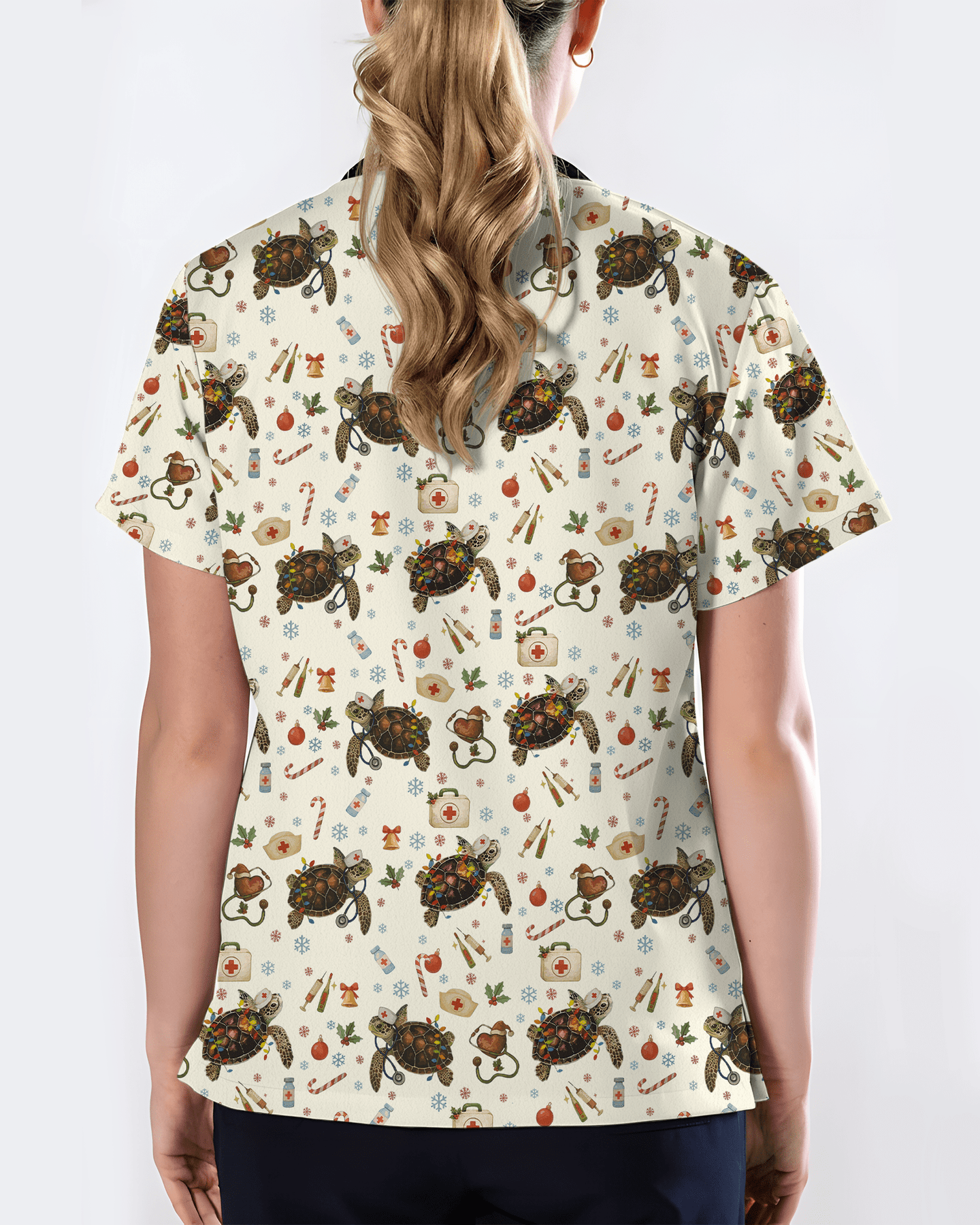 Cute Christmas Turtle Medical Scrub Top - Scrubloop