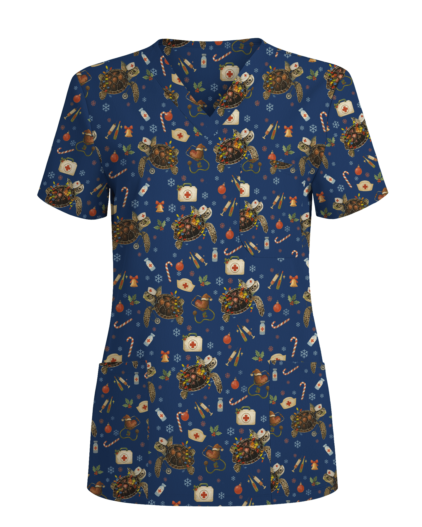 Cute Christmas Turtle Medical Scrub Top - Scrubloop