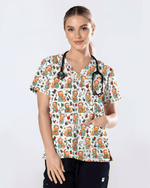 Cute Christmas Vet Tech Nursing Scrub Top - Scrubloop