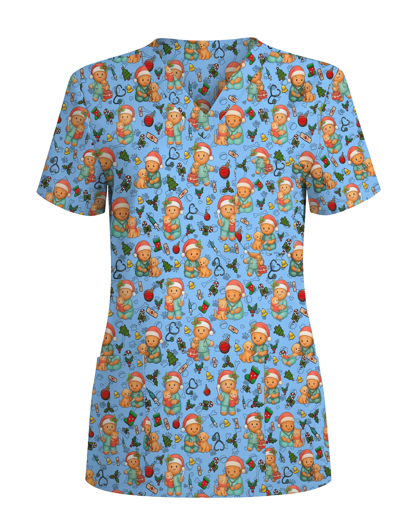 Cute Christmas Vet Tech Nursing Scrub Top - Scrubloop