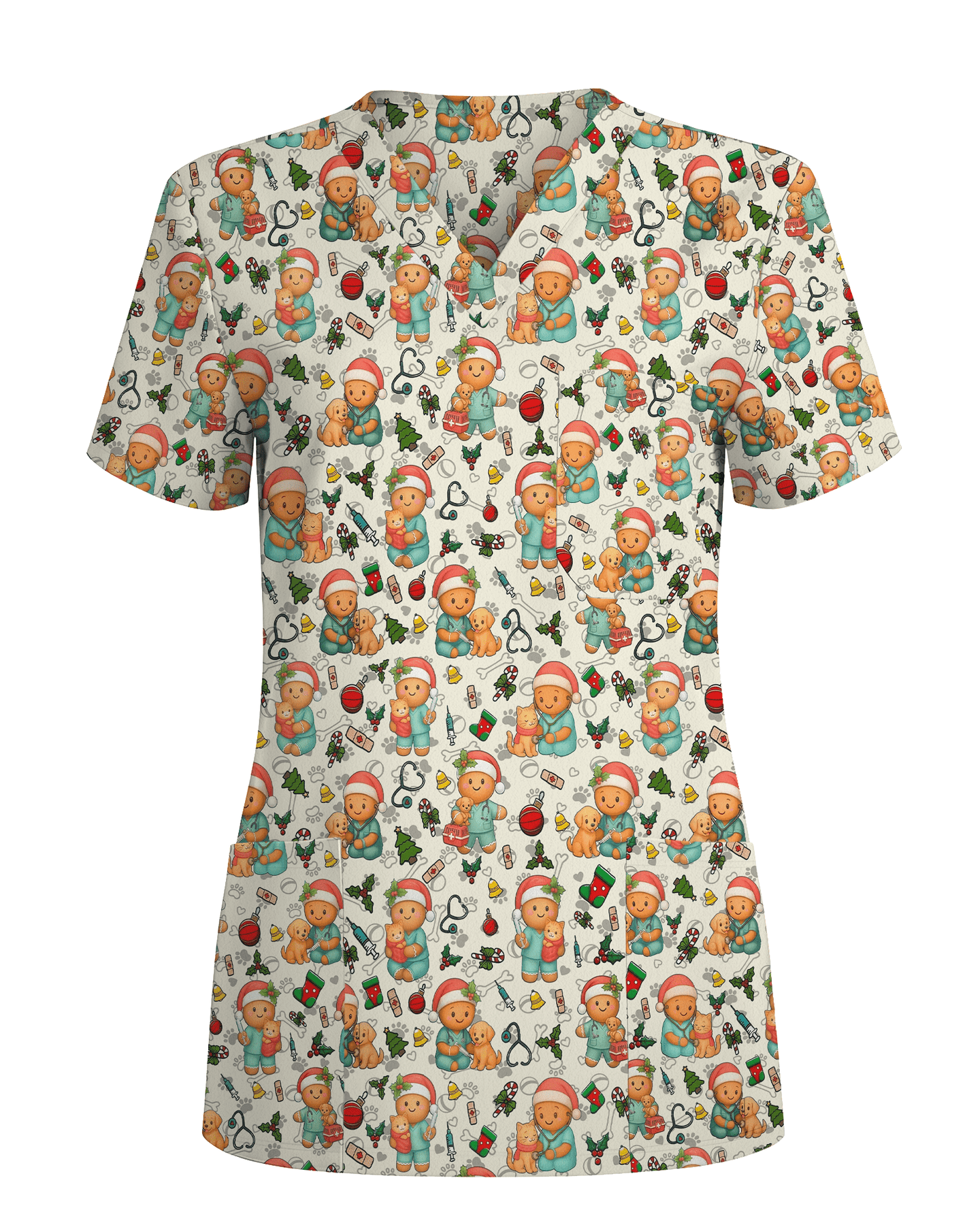 Cute Christmas Vet Tech Nursing Scrub Top - Scrubloop