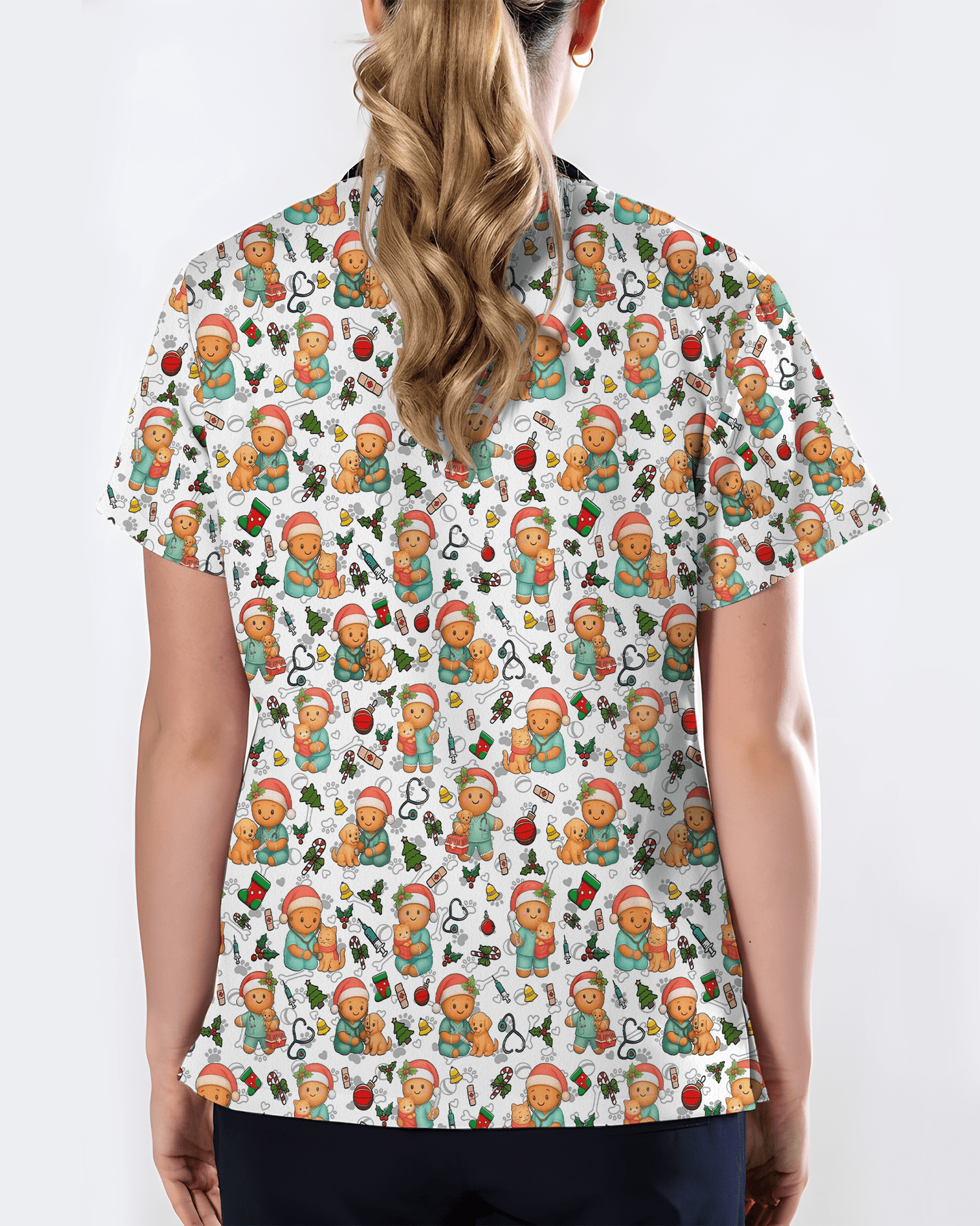 Cute Christmas Vet Tech Nursing Scrub Top - Scrubloop