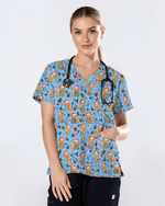 Cute Christmas Vet Tech Nursing Scrub Top - Scrubloop