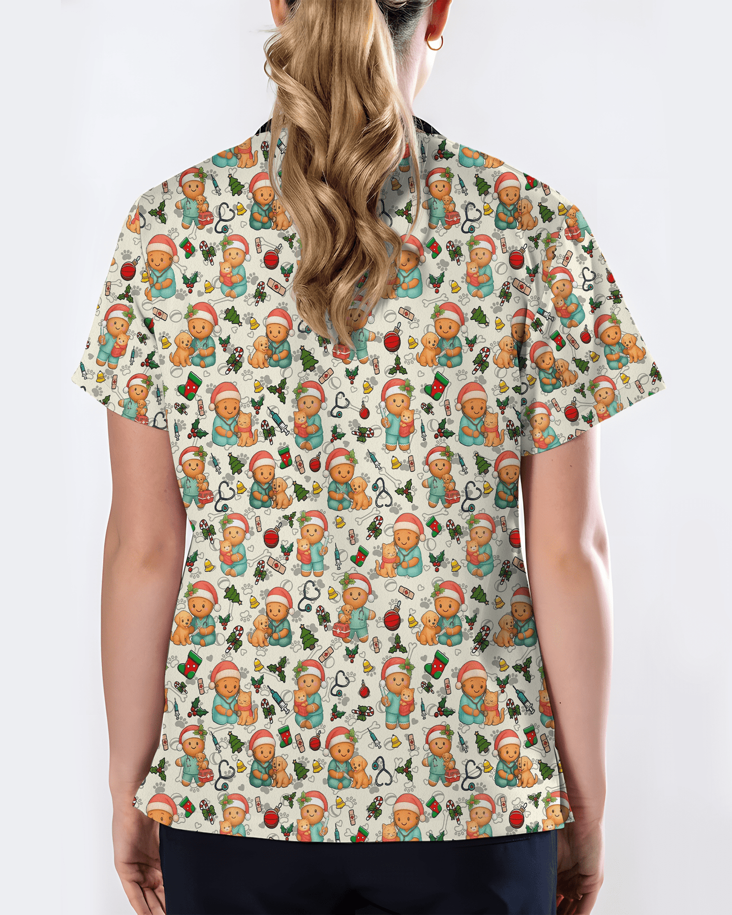 Cute Christmas Vet Tech Nursing Scrub Top - Scrubloop