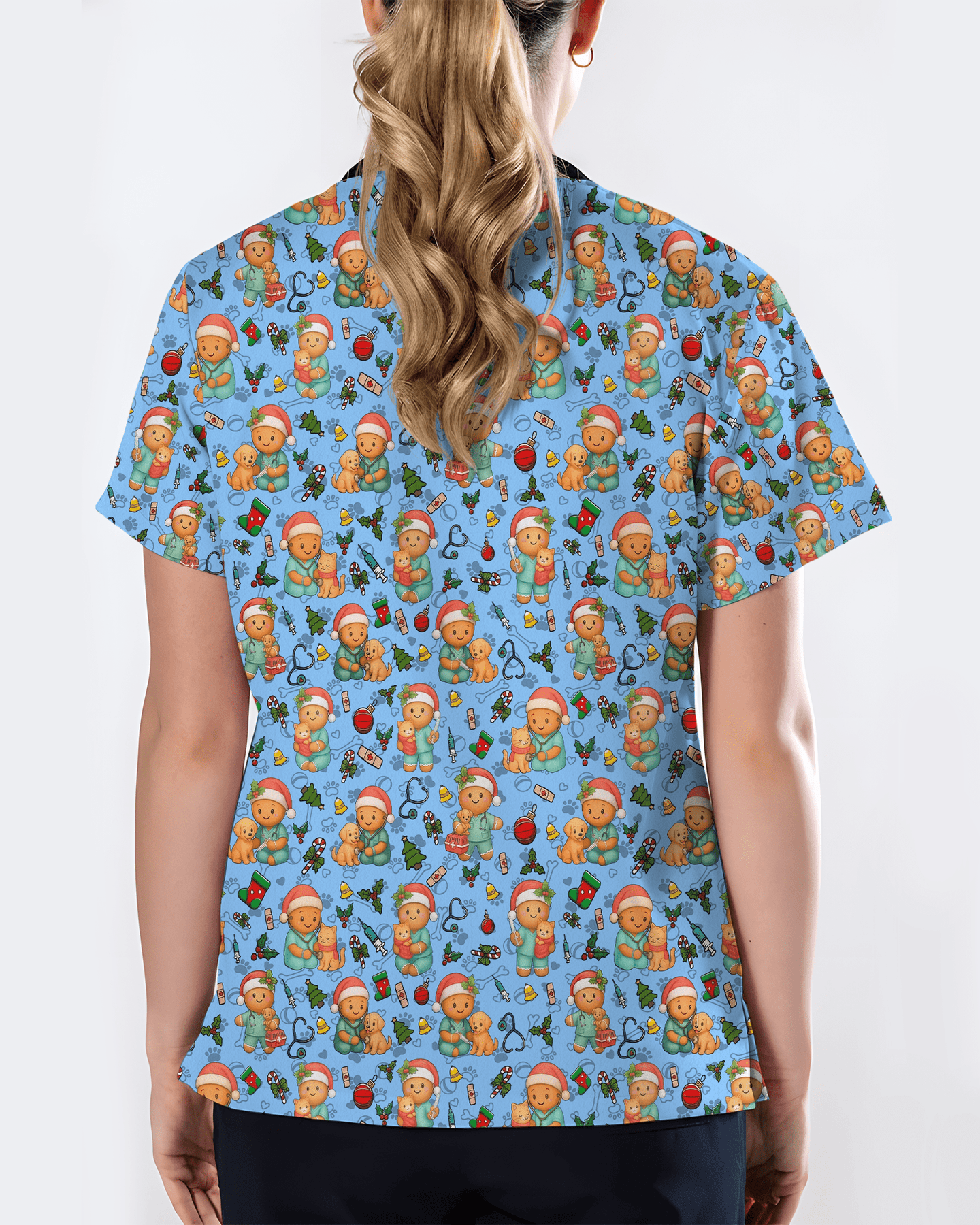 Cute Christmas Vet Tech Nursing Scrub Top - Scrubloop