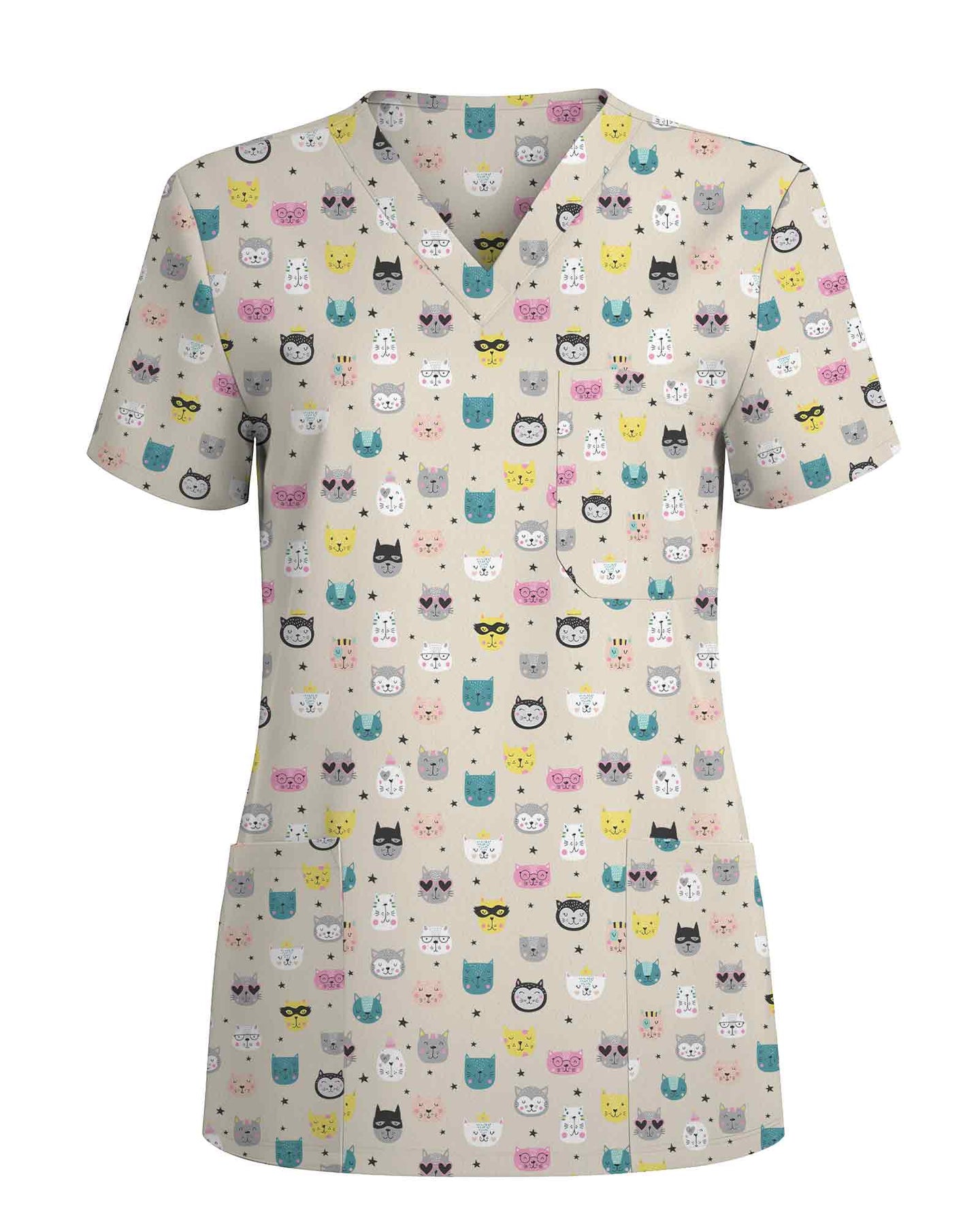 Cute Colorful Cat Scrub Top - Scrubloop