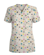 Cute Colorful Cat Scrub Top - Scrubloop