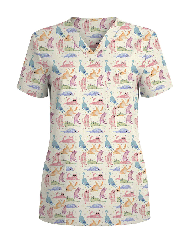 Cute Colorful Cats Medical Scrub Top