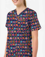 Cute Colorful Heart Print Scrub Top - Scrubloop