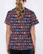 Cute Colorful Heart Print Scrub Top - Scrubloop