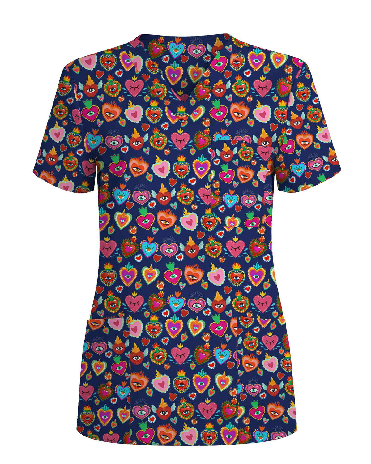 Cute Colorful Heart Print Scrub Top - Scrubloop