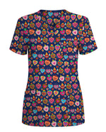Cute Colorful Heart Print Scrub Top - Scrubloop