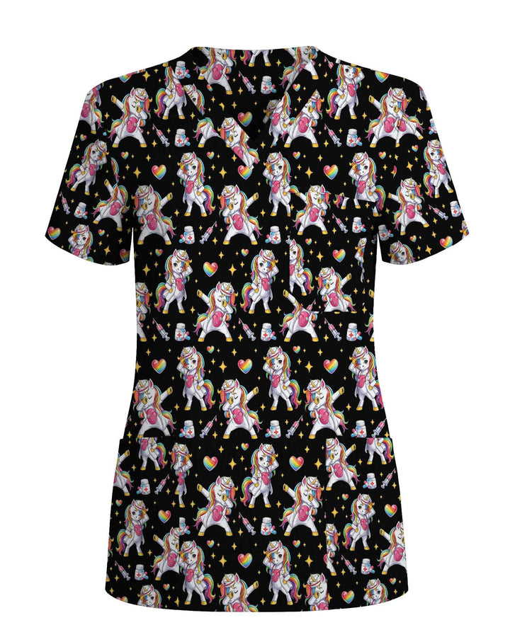 Cute Dabbing Unicorn Medical Scrub Top