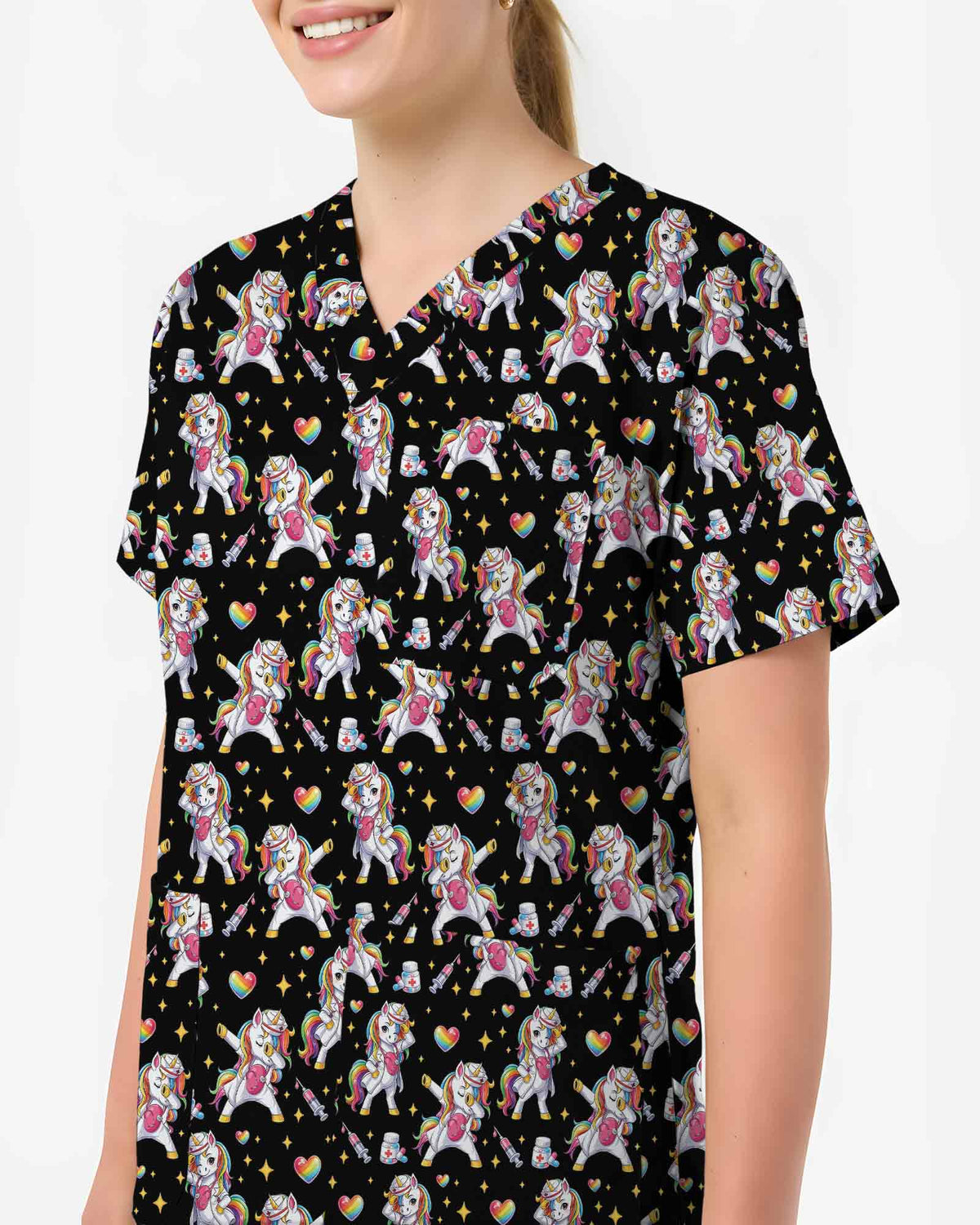 Cute Dabbing Unicorn Medical Scrub Top - Scrubloop