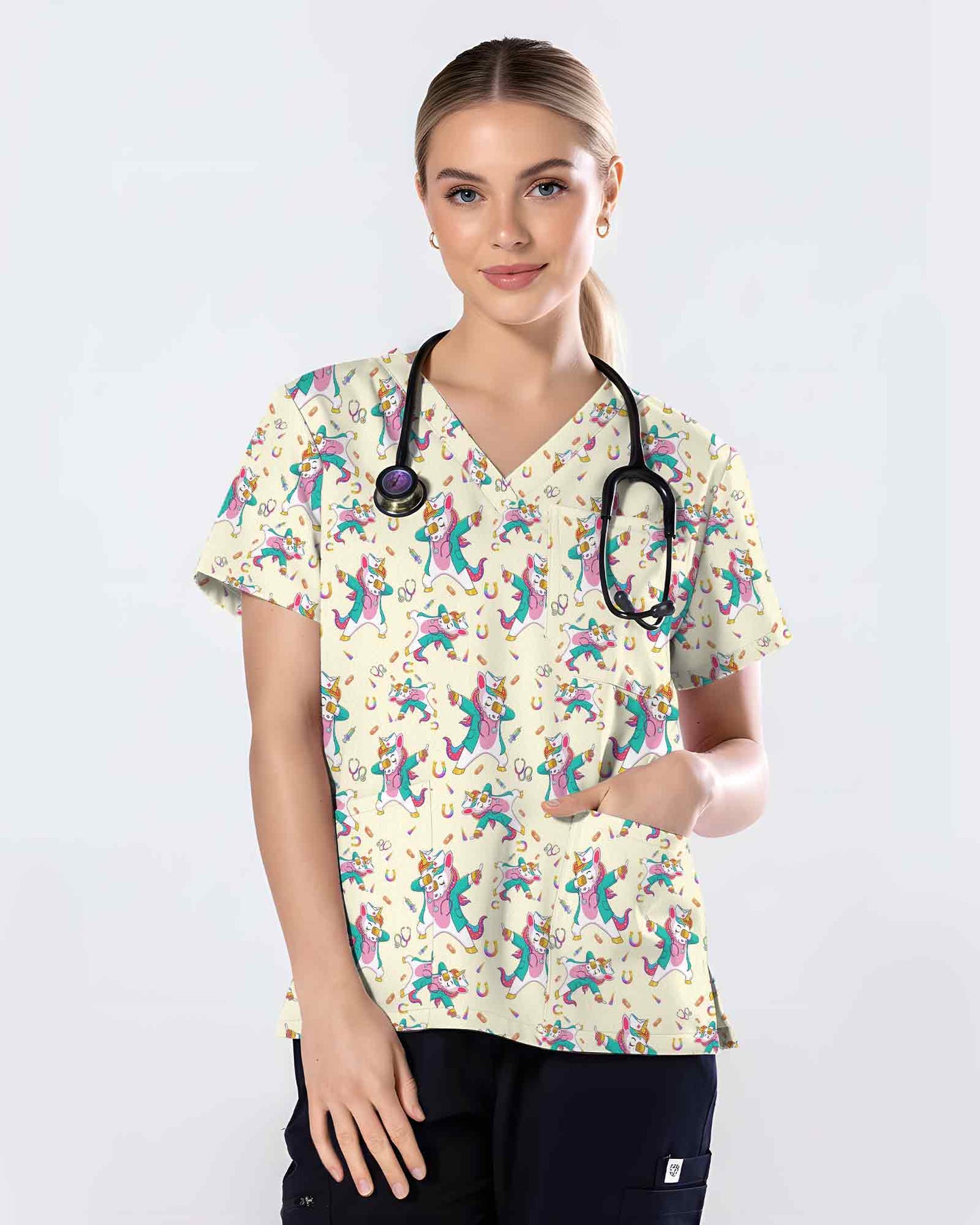 Cute Dabbing Unicorn Pediatric Nurse Scrub Top - Scrubloop