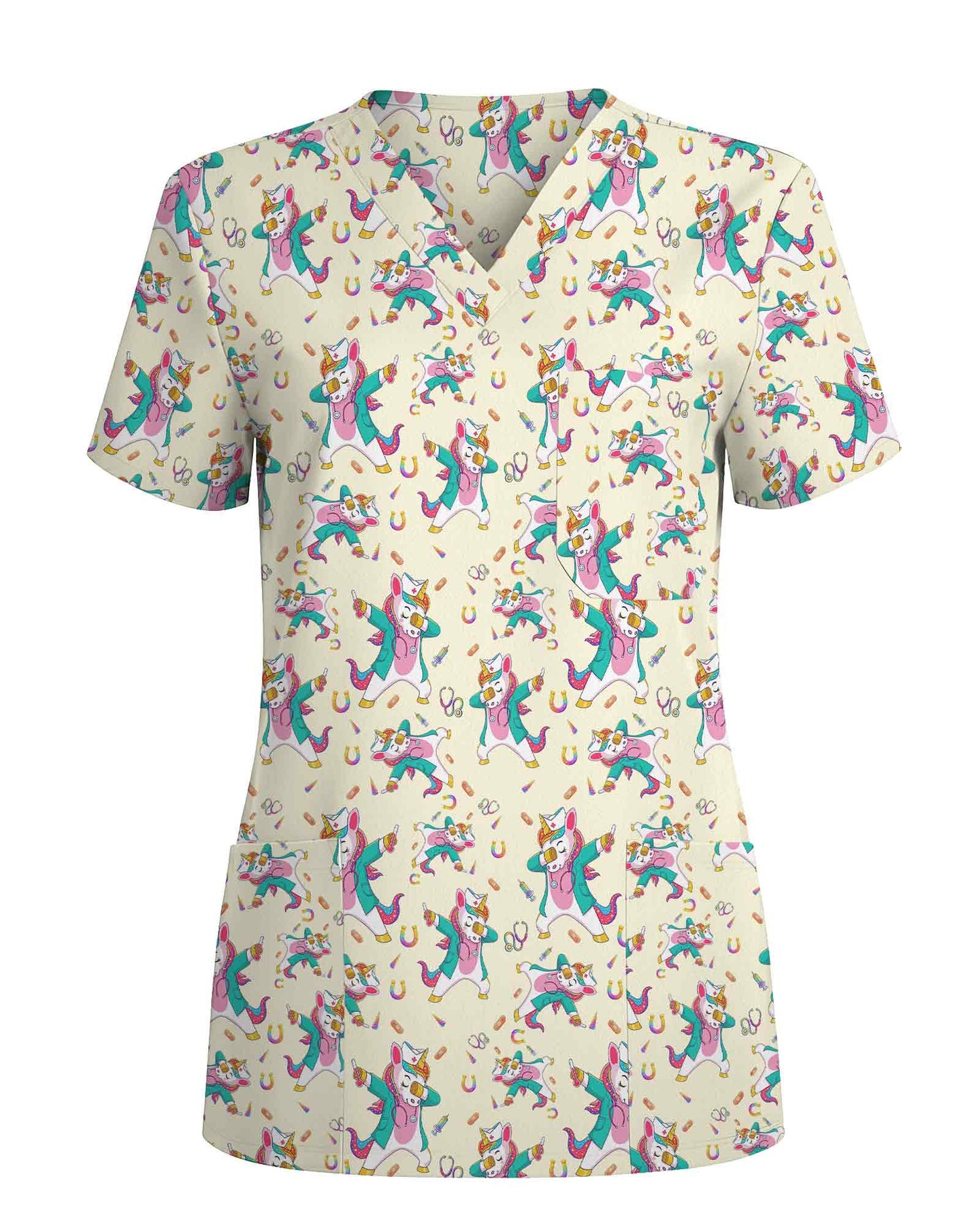 Cute Dabbing Unicorn Pediatric Nurse Scrub Top - Scrubloop