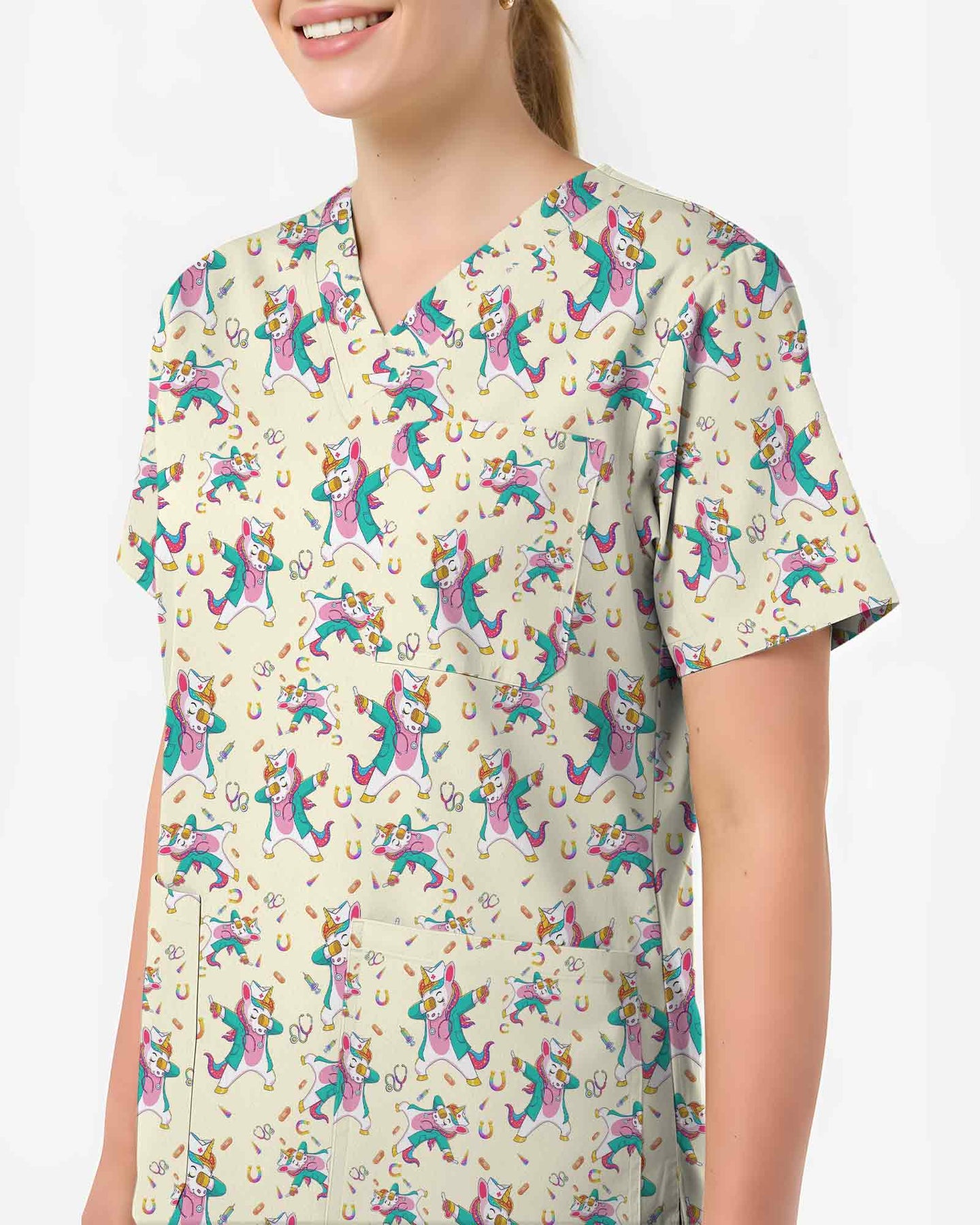 Cute Dabbing Unicorn Pediatric Nurse Scrub Top - Scrubloop