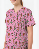 Cute Dachshund Christmas Medical Nurse Scrub Top - Scrubloop