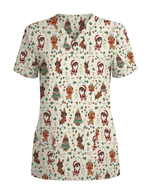 Cute Dachshund Christmas Medical Nurse Scrub Top - Scrubloop
