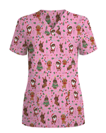 Cute Dachshund Christmas Medical Nurse Scrub Top - Scrubloop