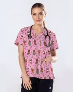 Cute Dachshund Christmas Medical Nurse Scrub Top - Scrubloop
