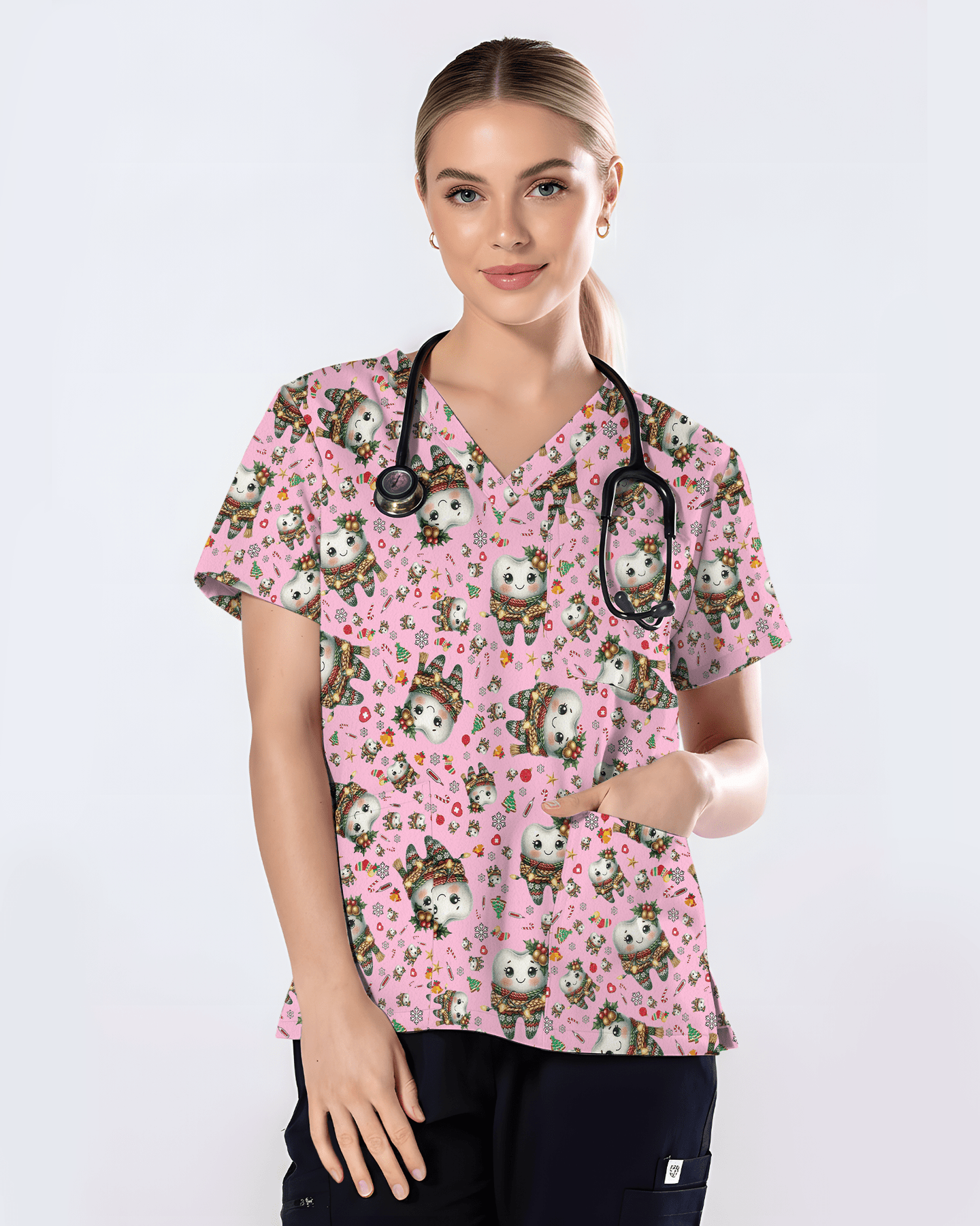 Cute Dental Christmas Scrub Top - Scrubloop