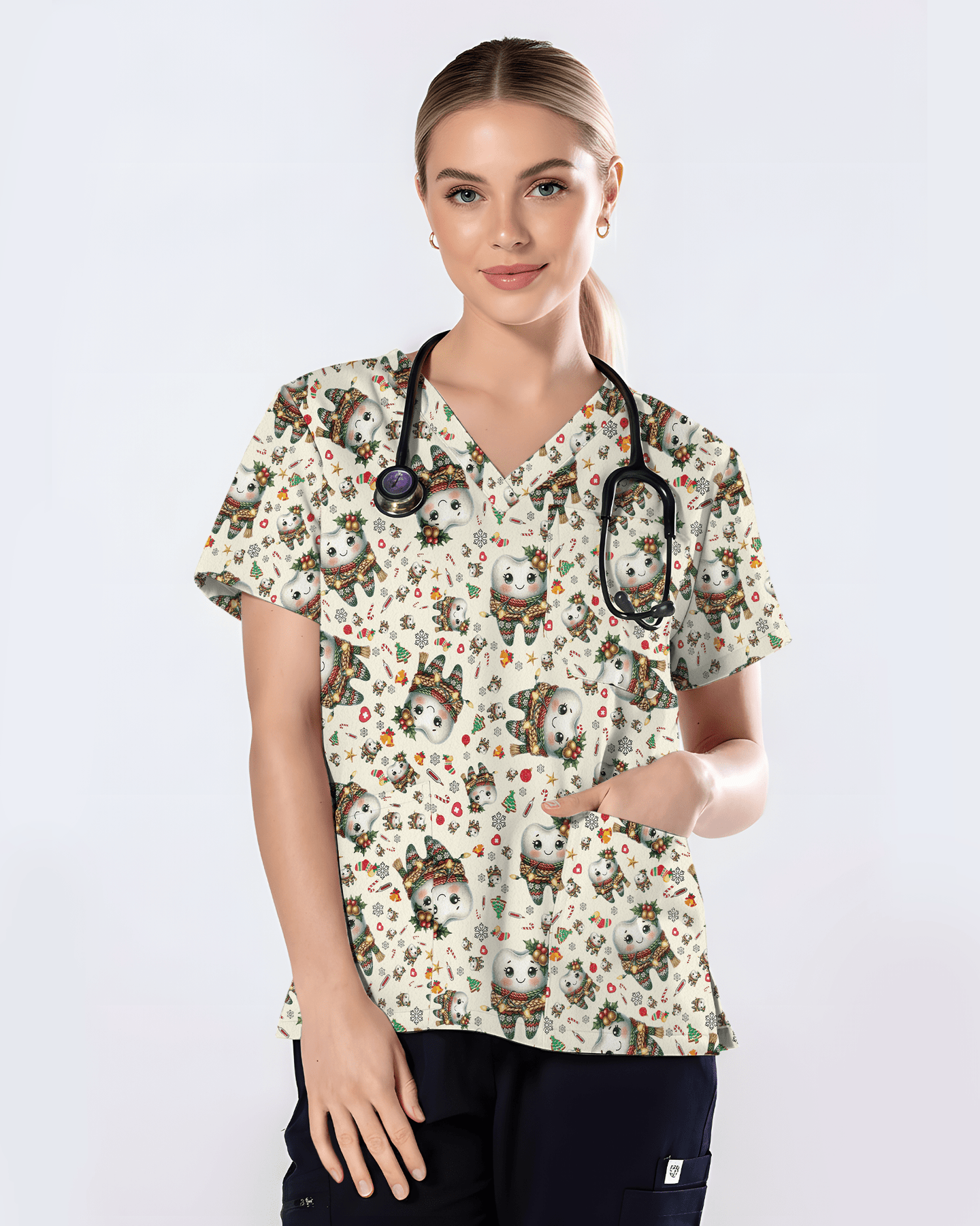 Cute Dental Christmas Scrub Top - Scrubloop