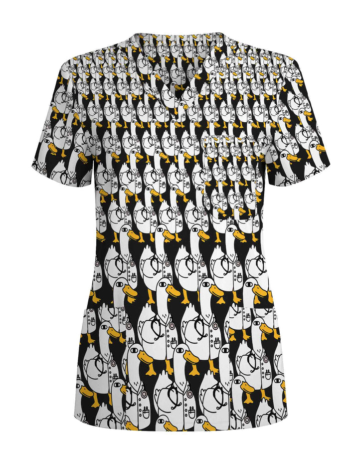 Cute Doctor Duck Cartoon Healthcare Scrub Top