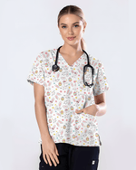 Cute Easter Bunny Doodle Nurse Scrub Top - Scrubloop