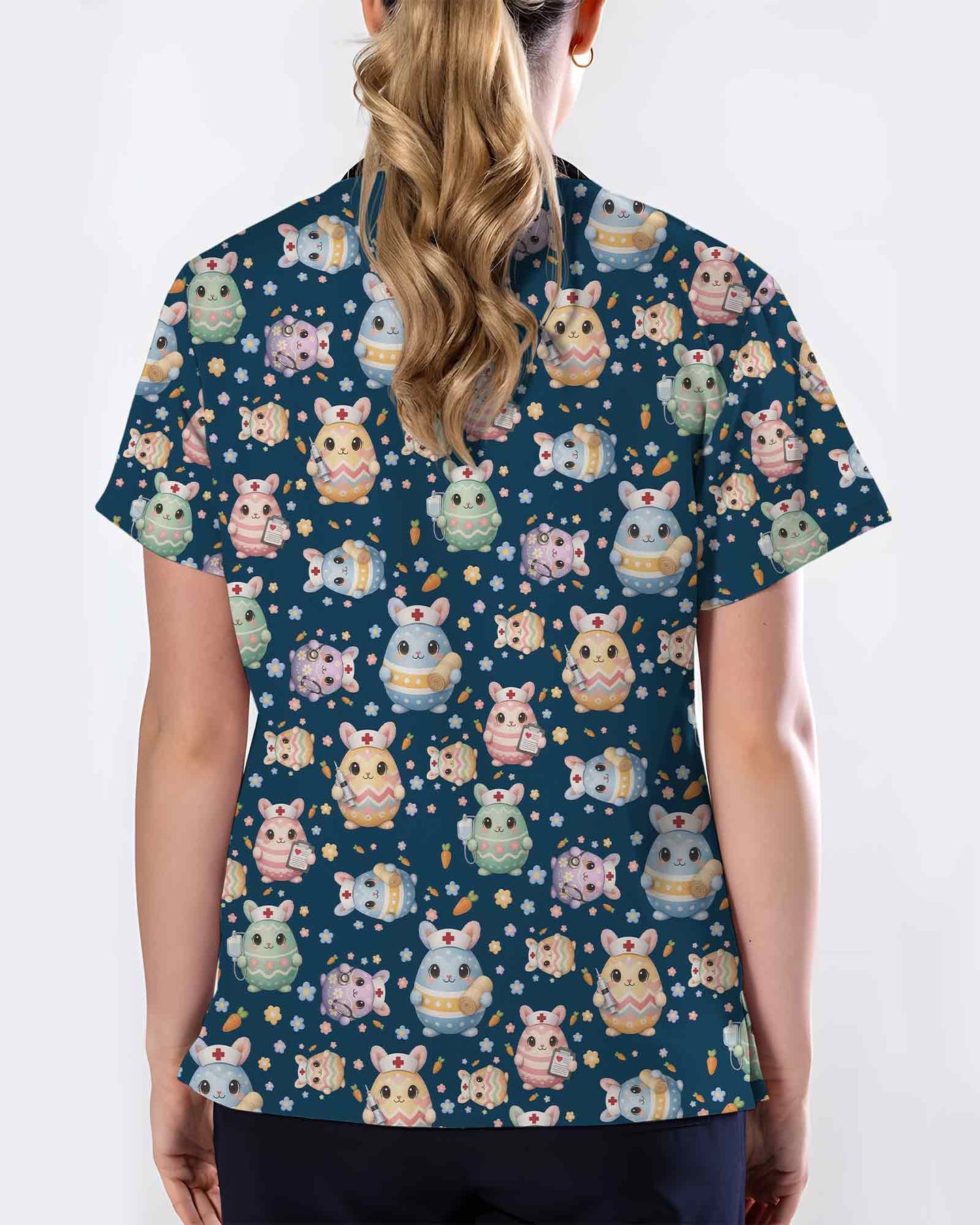 Cute Easter Bunny Egg Nurse Scrub Top - Scrubloop
