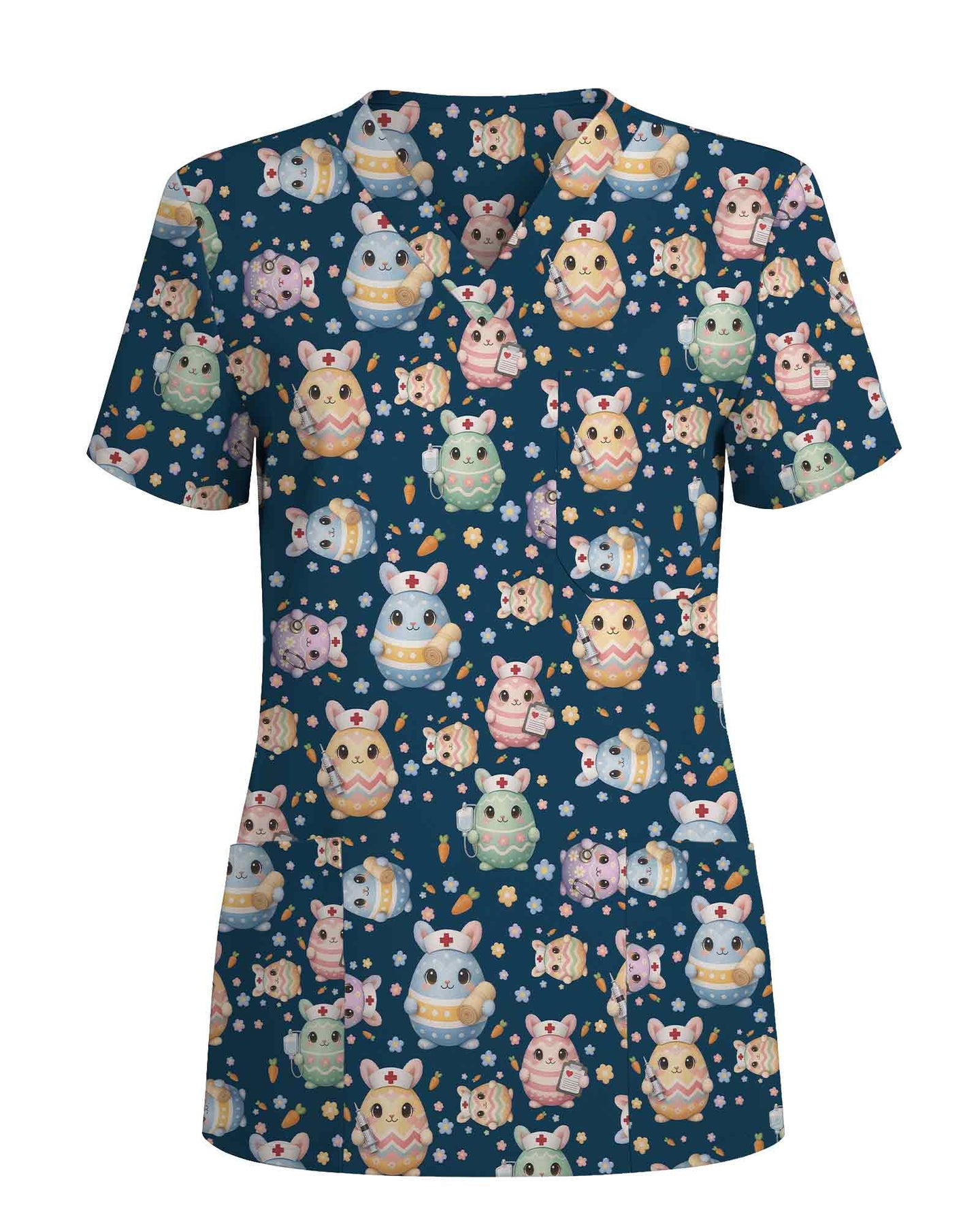 Cute Easter Bunny Egg Nurse Scrub Top - Scrubloop