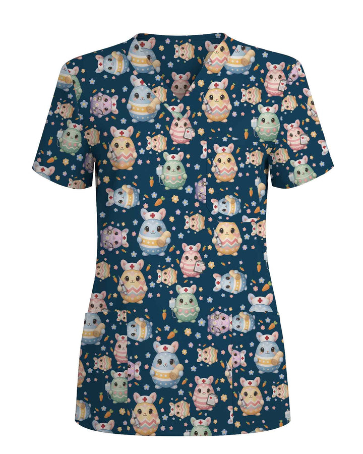 Cute Easter Bunny Egg Nurse Scrub Top